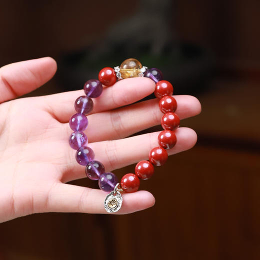 【2025年十二生肖手串】蛇女 能量矩阵“兜兜转赚”紫水晶朱砂手串手链 女士单圈手串配饰【蛇女-建议戴左手】 商品图2