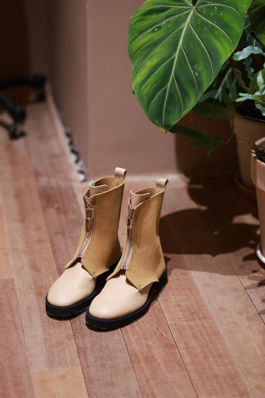 U-Dot拉链拼色中短靴 商品图0