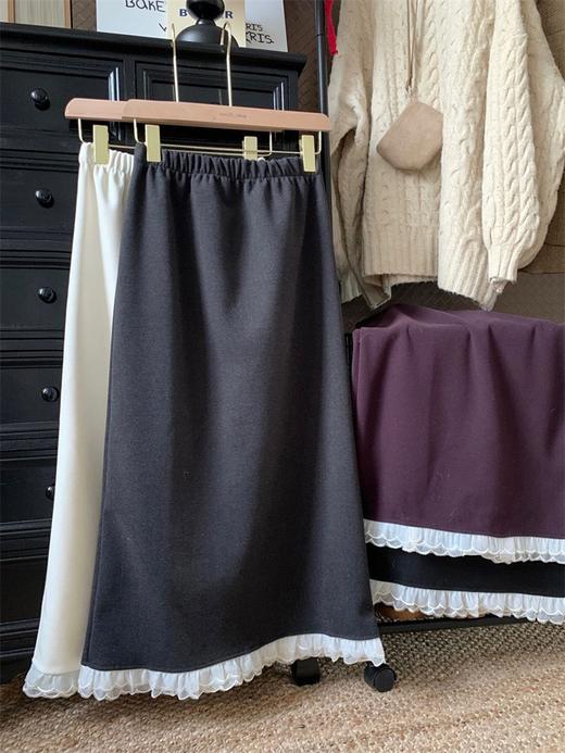 【GZ】无忧购韩系慵懒百搭宽松显瘦花边拼接毛呢直筒半身裙3320（截单后7天发货）25年清仓捡漏 商品图13