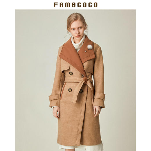 Famecoco范可儿秋冬赫本风收腰毛呢大衣女装F188AC024 商品图2