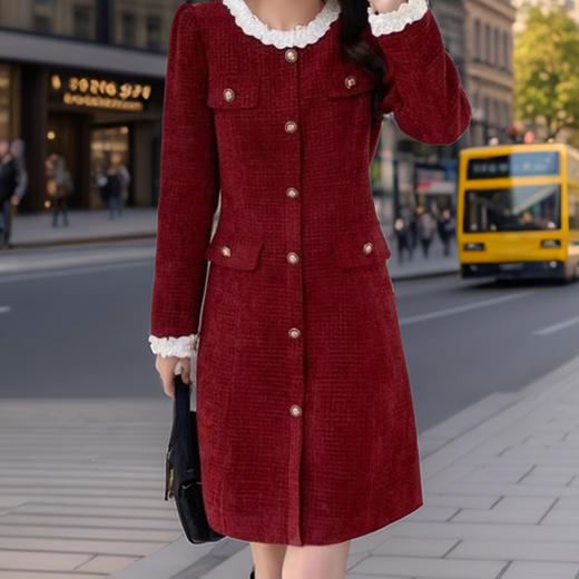 奢姿2025年秋冬新款大码女装拼接圆领裙子胖妹妹花边减龄连衣裙9944891372 商品图3