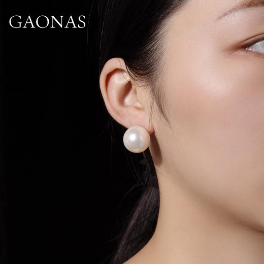 GAONAS 925银仿珍珠耳饰 经典大气奢华美18mm白色珠耳钉 11159EW 商品图3