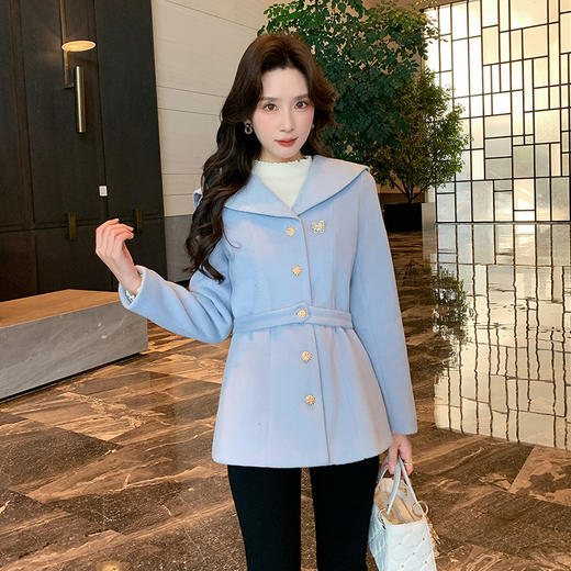 奢姿大码女装2024冬季气质名媛大翻领毛呢胖妹妹时尚单排扣外套9944334369 商品图4