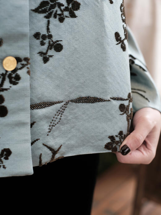 盛唐牡丹|松石绿漳绒外套-钉珠款(钉珠花纹随机） 商品图3