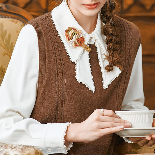 Famecoco范可儿套头圆领叠穿针织马甲背心FAB8CA015 商品图2