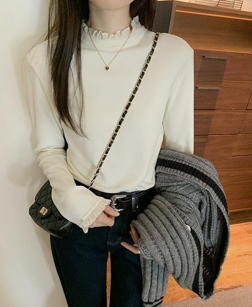 【YW】无忧购韩系ins温柔百搭半高领蕾丝花边双面磨毛内搭打底衫9001（截单后3-5天发货) 商品图9