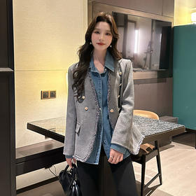 奢姿2024年秋冬新款大码女装小香风气质上衣胖妹妹拼接毛边外套9944369183