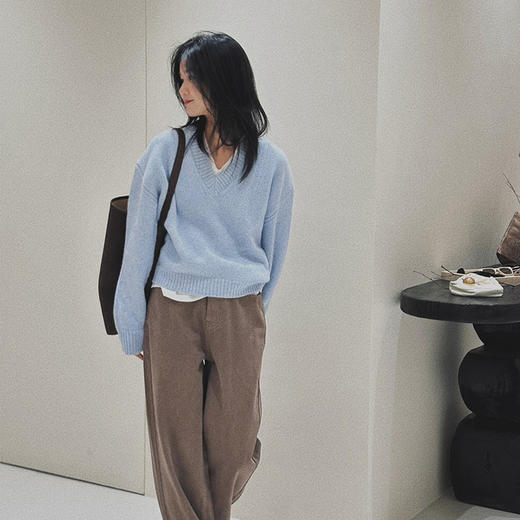 【顺丰包邮】35058 洛诗琳韩系简约纯羊毛V领针织上衣女858 商品图4