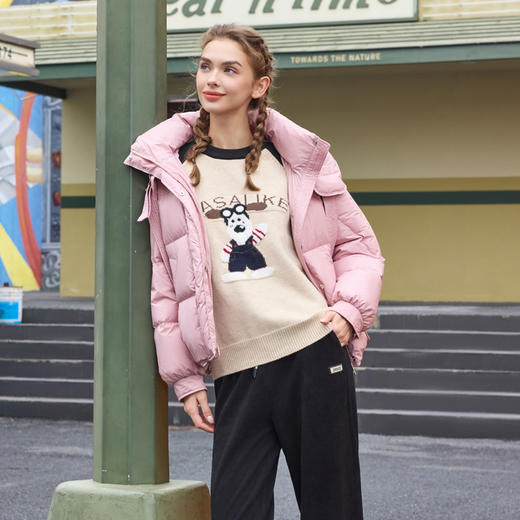 半身缘女装 冬季短款连帽双吊绳休闲面包服羽绒服244113P01713336 商品图2