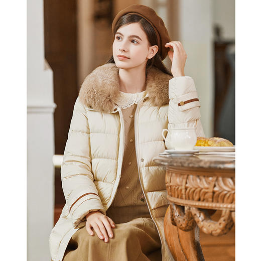 FAMECOCO范可儿带毛领羽绒服中长款经典女FAB8AI001 商品图2