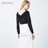 oldcolour欧珂修身套头V领露肩条纹针织衫女长袖春秋装新款上衣 商品缩略图1