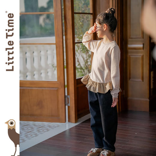 littletime童装法式学院风圆领长袖针织羊毛衫拼接款经典多色上衣 商品图3