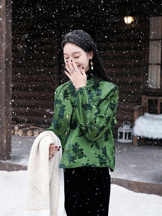 盛唐牡丹| 翡翠绿蝶恋花漳缎外套-钉珠款(钉珠花纹随机） 商品图4