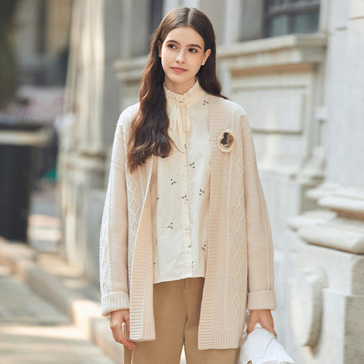 Famecoco范可儿100绵羊毛毛衣开衫外套女冬FAB8DA025 商品图1