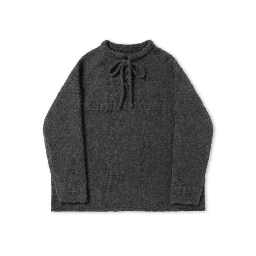 Evistub/E-4QMY729/羊毛混纺绞花复古保暖弹力宽松套头系带圆领毛衣 商品图4