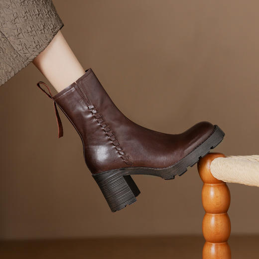 【预售5天】小个子厚底马丁靴女真皮粗跟瘦瘦靴秋冬新款防水台高跟时装靴GP&2976 商品图0
