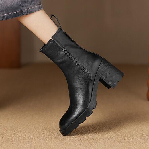 【预售5天】小个子厚底马丁靴女真皮粗跟瘦瘦靴秋冬新款防水台高跟时装靴GP&2976 商品图4