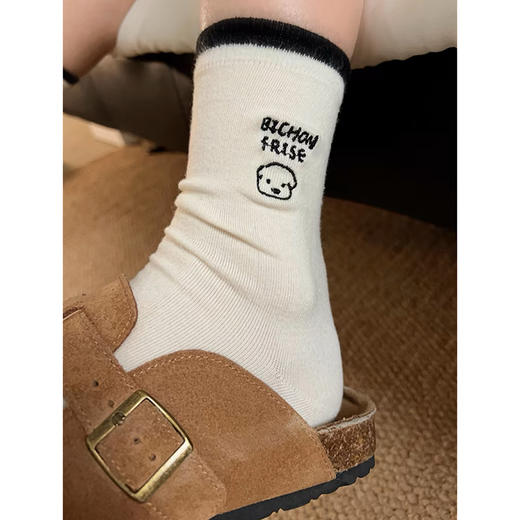 【舒适棉质，透气不闷热】卡通小狗袜子 女生可爱中筒袜 春秋棉袜 ins潮网红韩国条纹长袜-QQ 商品图2