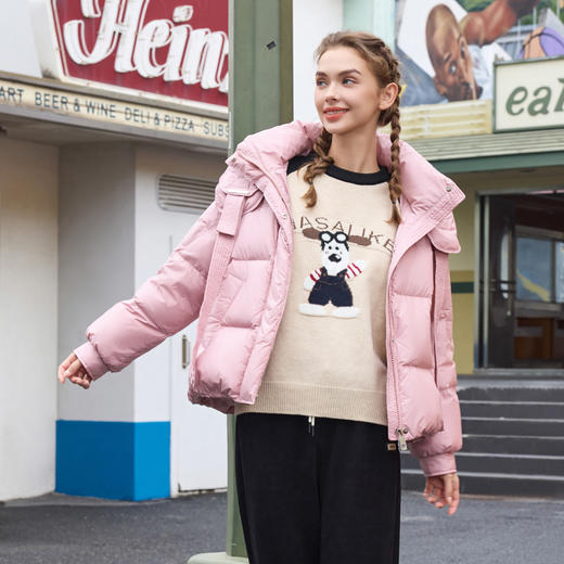 半身缘女装 冬季短款连帽双吊绳休闲面包服羽绒服244113P01713336 商品图3