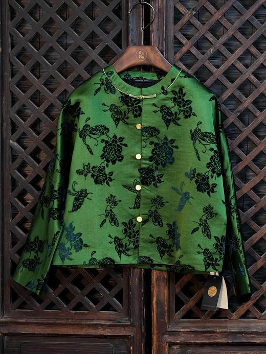 盛唐牡丹| 翡翠绿蝶恋花漳缎外套-钉珠款(钉珠花纹随机） 商品图8