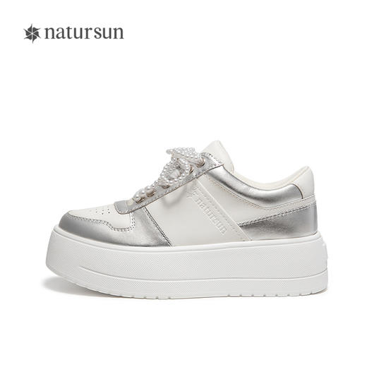 natursun厚底休闲板鞋女珍珠小白鞋不累脚通勤四季鞋N25133005 商品图2