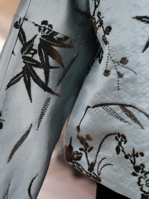 盛唐牡丹|松石绿漳绒外套-钉珠款(钉珠花纹随机） 商品图4