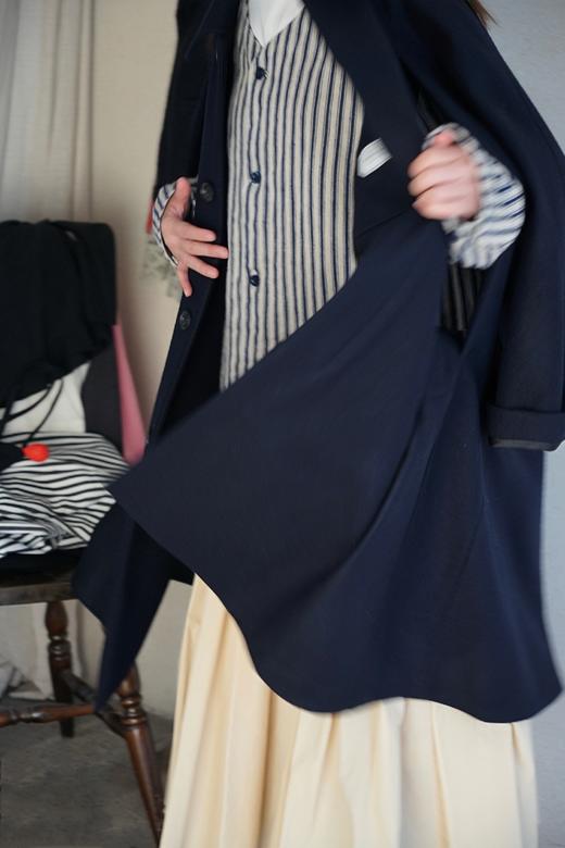 ECOLE DE CURIOSITES 深海军蓝洛登羊毛披风大衣(全内衬) 商品图1