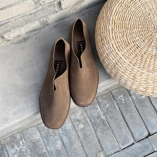 内联升男鞋手工单鞋镶芯皮底反绒牛皮便鞋DN7150 商品图6