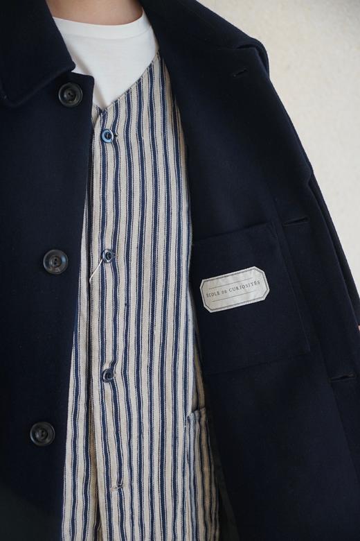 ECOLE DE CURIOSITES 深海军蓝洛登羊毛披风大衣(全内衬) 商品图3