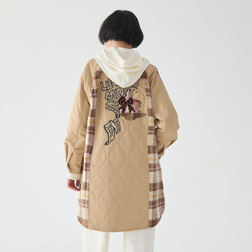 谜底宽松中长款大衣女2023冬新品复古格纹拼接毛呢外套234MD1506 商品图2