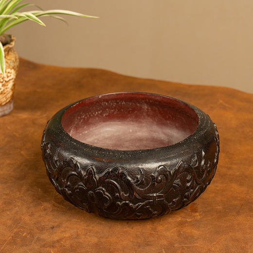 清 沉香木雕卷草花卉纹钵 商品图1