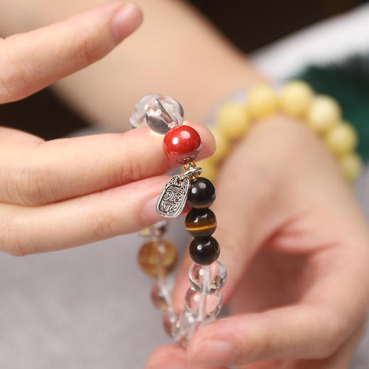 【2025年十二生肖手串】虎女 能量矩阵“收金入手“白水晶朱砂虎睛石手串手链 女士手串配饰单圈【虎女-建议戴右手】 商品图3