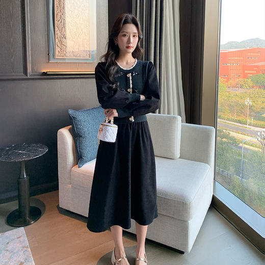 奢姿2024年冬季新款大码女装蝴蝶结拼接裙子胖妹妹假两件连衣裙9844853681 商品图3