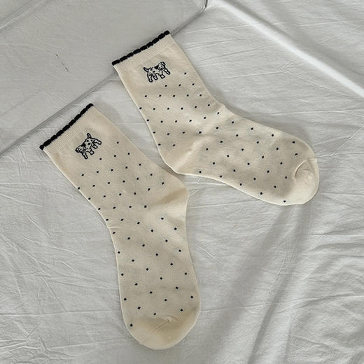 【舒适棉质，透气不闷热】卡通小狗袜子 女生可爱中筒袜 春秋棉袜 ins潮网红韩国条纹长袜-QQ 商品图6