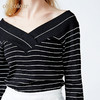 oldcolour欧珂修身套头V领露肩条纹针织衫女长袖春秋装新款上衣 商品缩略图2