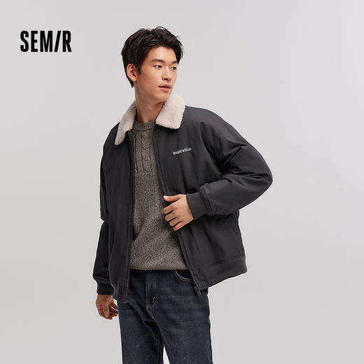 森马夹克男冬季新款复古拼接仿羊羔毛翻领外套宽松绣花棉服潮 商品图1