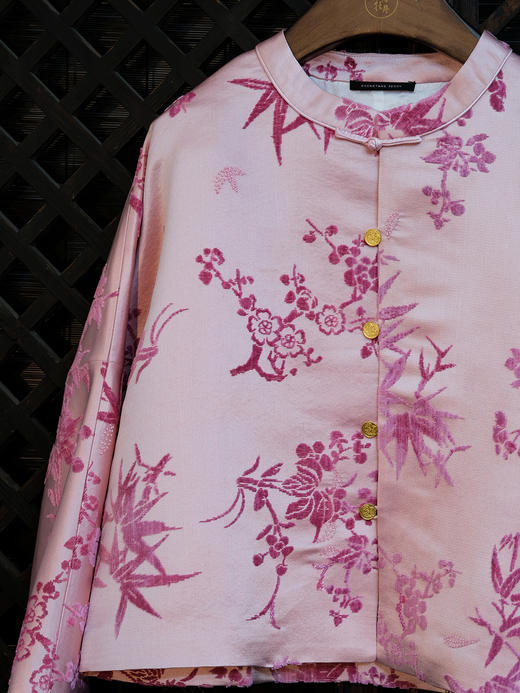 盛唐牡丹 |粉色漳绒梅兰竹菊外套-钉珠款(钉珠花纹随机） 商品图1