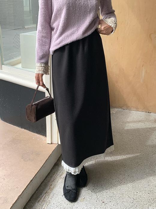 【GZ】无忧购韩系慵懒百搭宽松显瘦花边拼接毛呢直筒半身裙3320（截单后7天发货）25年清仓捡漏 商品图9