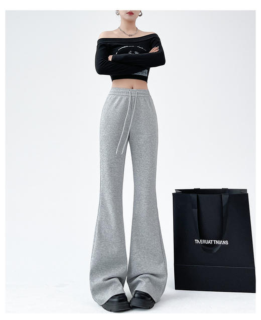 【积分兑换】春秋微喇叭裤女高腰垂感马蹄裤休闲美式灰色运动卫裤女 商品图2