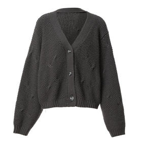 Famecoco范可儿短款v领肌理绞花针织开衫女FAB8DE033