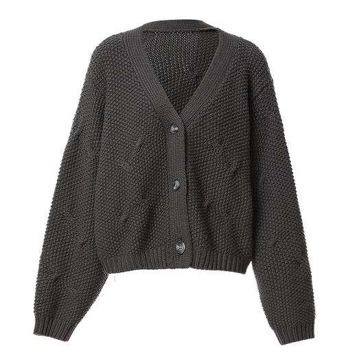 Famecoco范可儿短款v领肌理绞花针织开衫女FAB8DE033 商品图0