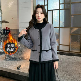 奢姿2024年冬季新款大码女装拼接圆领上衣胖妹妹小香风羊羔毛外套9944392057