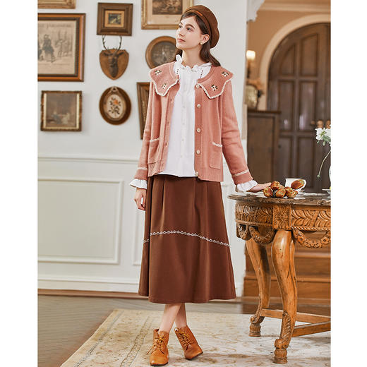 Famecoco范可儿娃娃领手工绣花毛衣开衫外套冬款FAB8DE043 商品图4