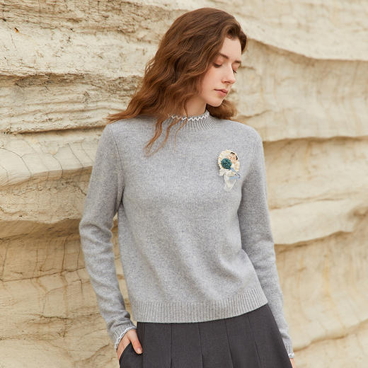 Famecoco范可儿冬季内搭打底圆领羊毛针织衫女百搭显瘦FAB8DC018 商品图1