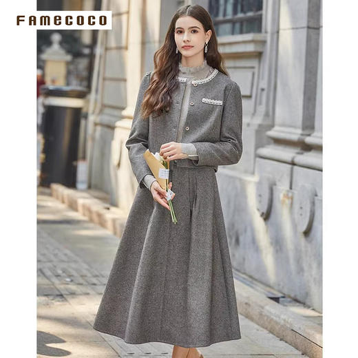 Famecoco范可儿小香风开衫半身裙两件套装FAB8EA021 商品图1
