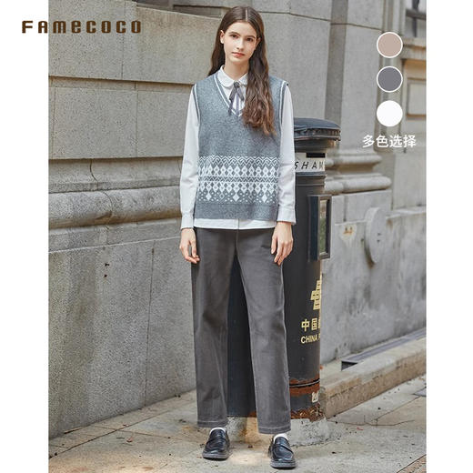Famecoco范可儿裤子纯棉直筒宽松休闲自然腰女装长裤FAB8GA004 商品图0