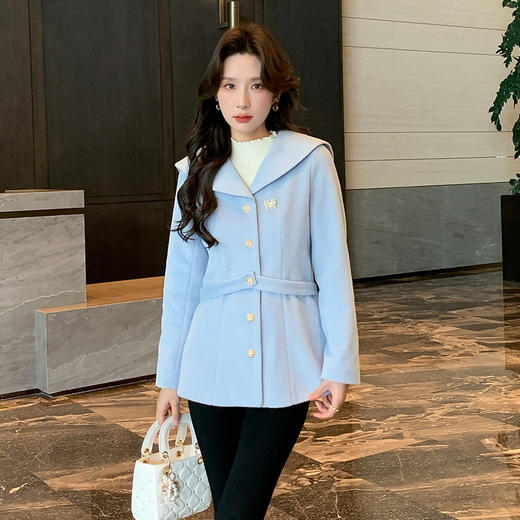 奢姿大码女装2024冬季气质名媛大翻领毛呢胖妹妹时尚单排扣外套9944334369 商品图0