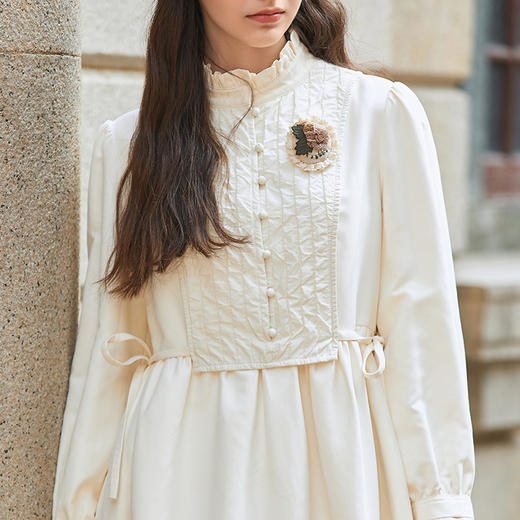 Famecoco冬季内搭立领长袖设计感连衣裙女FAB8FA004 商品图3