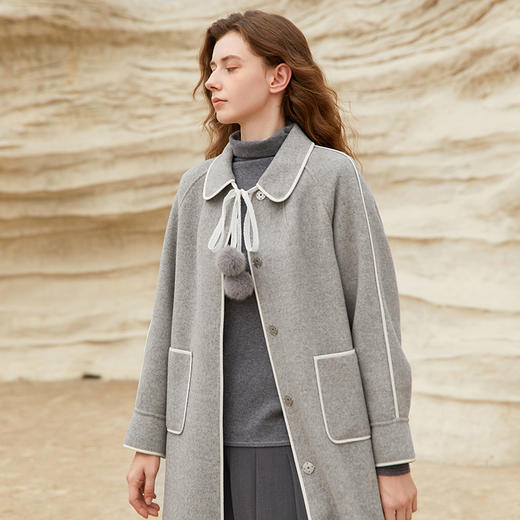 Famecoco范可儿长款毛呢大衣外套女士秋冬FAB8AR040 商品图3