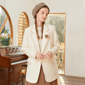 Famecoco范可儿羊毛西装外套女士冬季修身气质通勤小众西服F228AW007